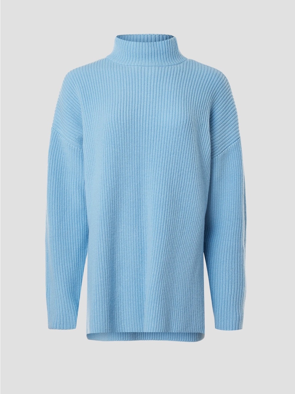 Light Blue Turtleneck Ribbed Sweater